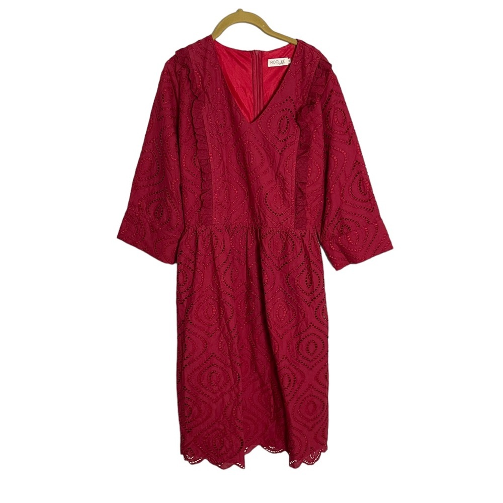 Roolee Burgundy Eyelet 3/4 Sleeve Dress
